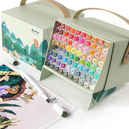 Arrtx Alcohol Markers ALP 80 Colors,Dual Tips Permanent Drawing Markers Art Markers for Artists Adult Coloring Illustration, Design, Anime, Comic - 80
