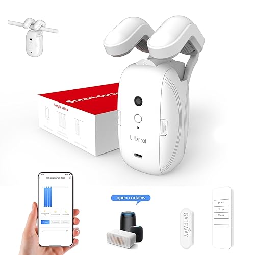 Automatic Curtain Opener and Closer - Smart Curtain Opener Electronic for Roman Rails Bluetooth Curtain Opener with App/Timer, compatible with Alexa and Google Home, Electric Curtains with Remote - For Roman Rod - With Gateway