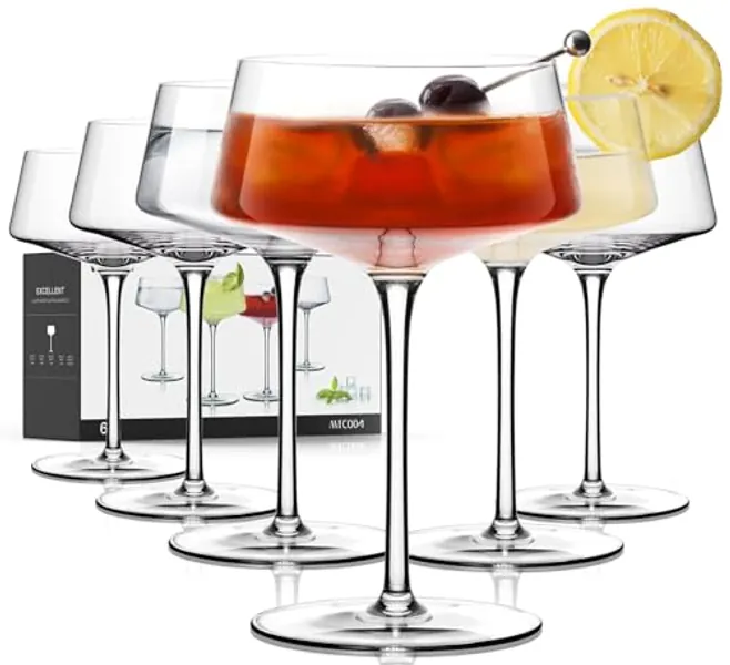 Martini Glasses Set of 6, Coupe Glasses Hand-Blown Premium Crystal Cocktail Glass for Manhattan, Margarita, Espresso Martini, Home Bar, Dinner Party, Birthdays, Housewarming Gift, 8oz Clear