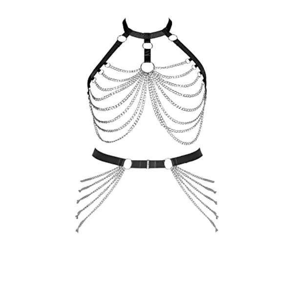 Womens Body Harness Plus Size Plus Size Strappy Hollow Out Frame Belt Lingerie Garter Rave Club Party Charm Accessories (Black O168+P17)