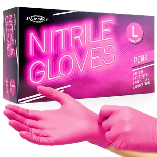JFA Medical Large Size Disposable Powder Free Pink Nitrile Gloves - Box of 100