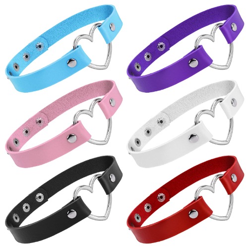 Yolev 6 st gotiskt läderkraghalsband för kvinnor och flickor, cyklist, läder, dubbad, choker, punk, rock, halsband, vintage, krage, cosplay, choker, kostym, tillbehör - 6 st ren färg
