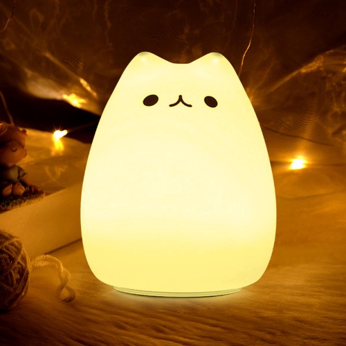 Chwares Nattlampa barn, Kawaii-nattlampa baby, USB LED- sänglampa babyrum, silikon amningslampa, dimbar, touch för flickor, kvinnor, färgväxling, sovlampa, barnrum, dekoration, födelsedag, present - Katt