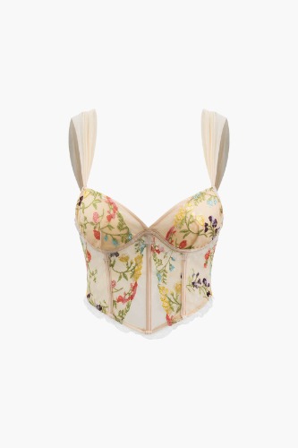 Floral Embroidered Corset Cami Top | WHEAT / L