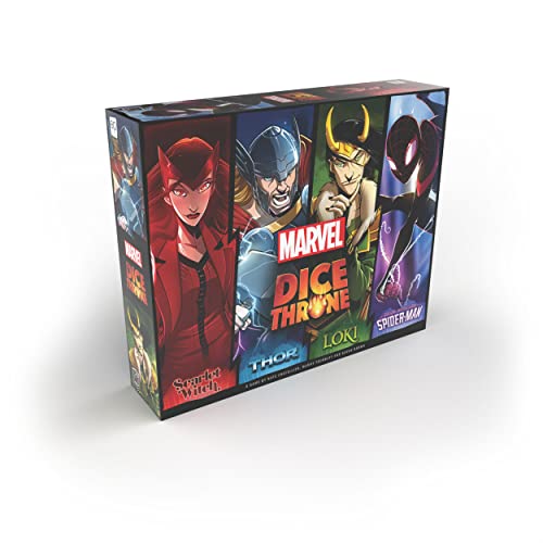 Marvel Dice Throne | 4 Hero Box Featuring Scarlet Witch, Thor, Loki, Spider-Man | 2-to-4 Player Competitive Dice Game | Officially-Licensed | Compatible with The Dice Throne Ecosystem - Board Game