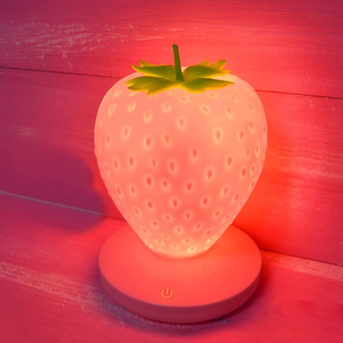 LVOERTUIG Strawberry Night Light, Cute Silicone Strawberry Lamp, LED Cute Night Light, Bedside Color Changing Lamp, 3 Modes Touch for Birthday, Christmas - Pink