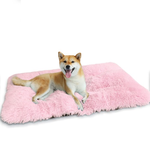 Patas Lague Faux Fur Dog Bed 32*23*4IN Plush Fluffy Dog Crate Mat Pad for Small Medium and Large Dogs Soft and Cozy Warming Pet Bed for Winter/Fall(Macaron Pink) - L:32*23*4 Macaron Pink