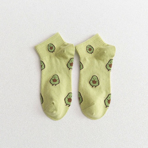 Avocado Patterned Short Ankle Socks (Adult Medium) - Lime Green / Adult Medium / Unisex