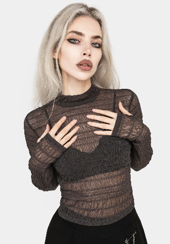 Myra Textured Mesh High Neck Long Sleeve Top | US 4