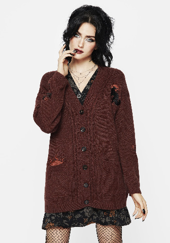 Foxfire Embroidered Cable Knit Longline Cardigan | S