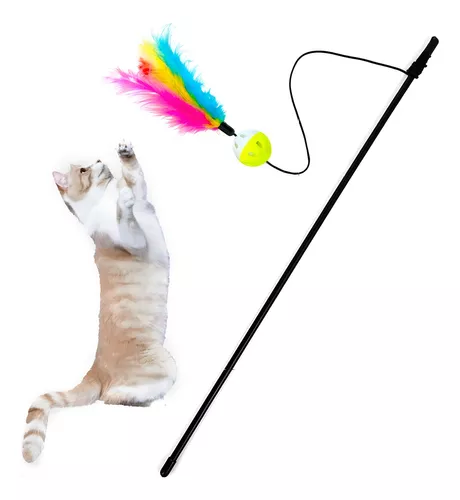 Brinquedo Varinha Pena Bolinha Interativa Gato Pet Com Pena Cor Varinha Elástico Penas e Bolinha Guizo