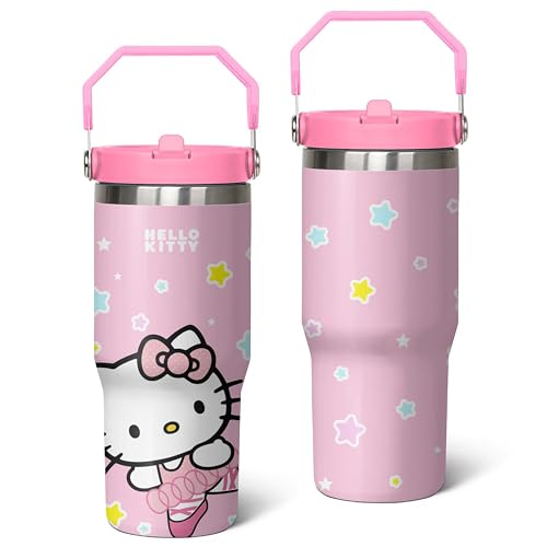 Kitty Tumbler for Adults Water Bottle 30 Oz Tumbler with Handle and Straw Kitty Cups for Kids Pink Coffee Mug Kitty Stuff Cat Insulated Cup Gifts for Girl Women - 30 oz - Kitty-8