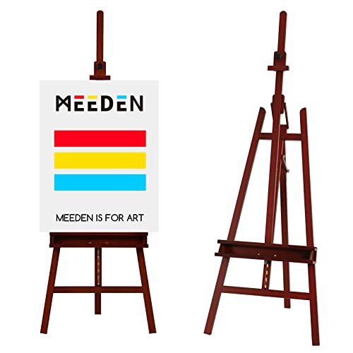 MEEDEN Walnut Large Painters Easel Adjustable Solid Beech Wood Artist Easel, Studio Easel for Adults with Brush Holder, Holds Canvas up to 48" - Deep Walnut