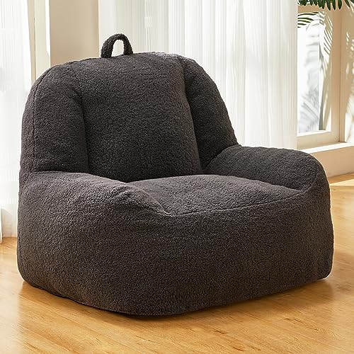 Homguava Bean Bag Chair Sherpa Bean Bag Lazy Sofa Beanbag Chairs for Adults, Teens with High Density Foam Filling Modern Accent Chairs Comfy Chairs for Living Room, Bedrooms - Grey
