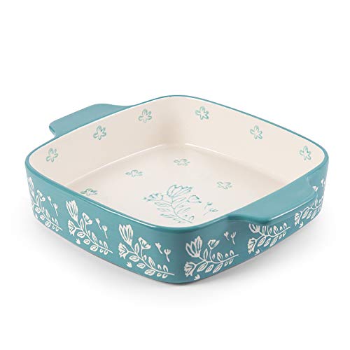 Wisenvoy Baking Dish Ceramic Brownie Pan 9x9 Baking Pan Casserole Dish Lasagna Pan Square Rose Dish Pan Bakeware Sets - Blue Green