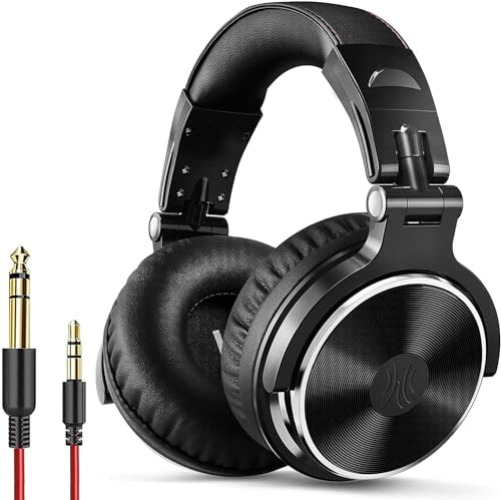 OneOdio Casque Audio Filaire DJ Piano Guitare avec Micro, Hi-Res Audio Extra Basse Son, Léger Confort Pliable Casques avec Share-Port, 2 câbles - Headphone pour PC Studio Monitor AMP Pro-10 - PRO10 - Noir