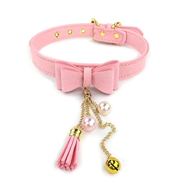 Bell Choker Collar Necklace Lolita Bow Collar Cat Kitty Velvet Necklace (A)