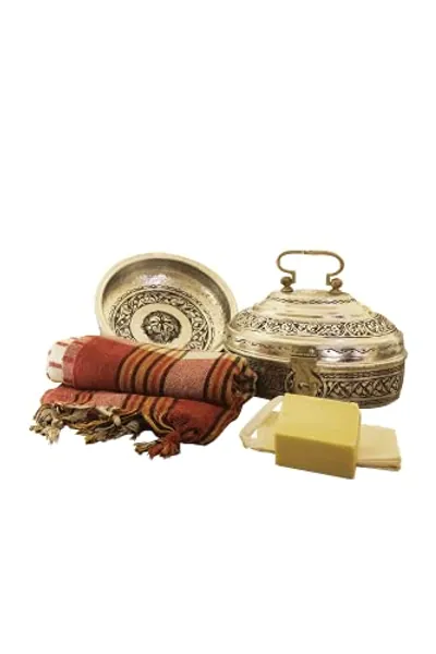 Turkish Bath Set, Copper Hamam Set, Bath Set, Traditional Turkish Bath Set, Peshtemal, Copper Bath Bowl, Turkish Bath Kit, Hammam Set (Silver)