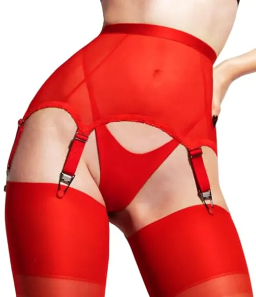 Garter Belt for Thigh Highs | Mesh High Waisted Garter Belt Lingerie for Women 6 Straps | Stockings Not Included