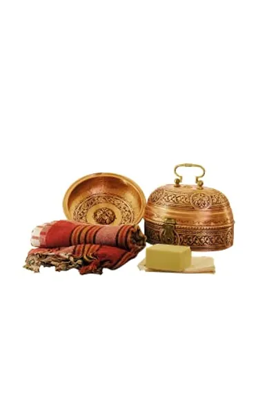 Turkish Bath Set, Copper Hamam Set, Bath Set, Traditional Turkish Bath Set, Peshtemal, Copper Bath Bowl, Turkish Bath Kit, Hammam Set (Bright Copper)