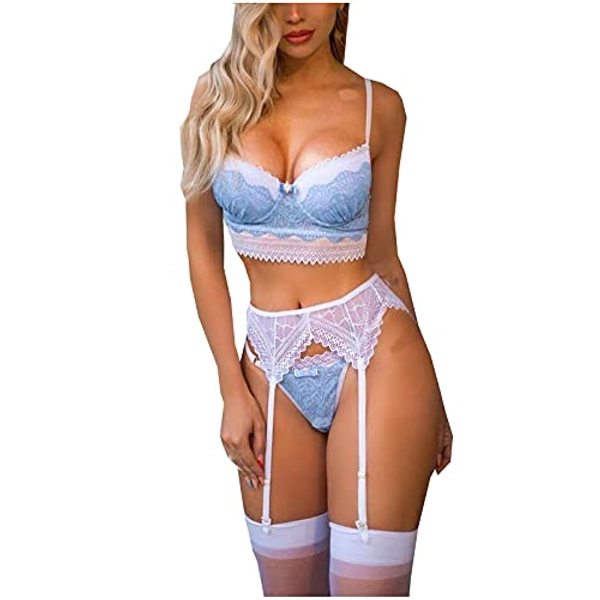 Lingerie Set for Women Sexy High Waisted Lingerie Set Lace Bralette Set Strappy Lace Bow Bra Panty Set