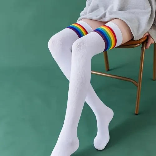 Rainbow Striped Thigh High Stockings