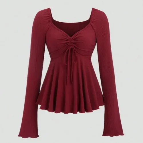 Red V-neck Long Sleeved Flowing Top