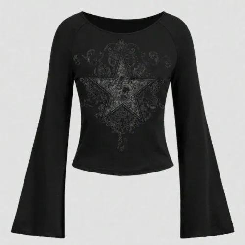 Fairycore Black Long Sleeved Top