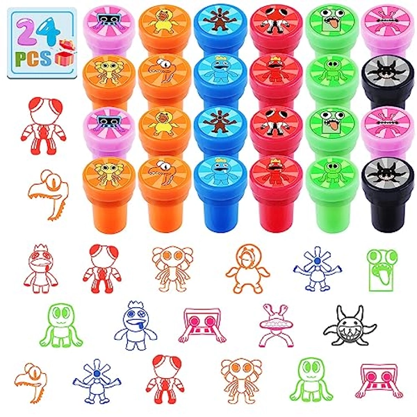 Draaz Rainbow Theme Friend Party Favors Stampers for Kids , 24Pcs Assorted Self-Inking Stampers Goodie Bag Stuffers, Birthday Party Favor