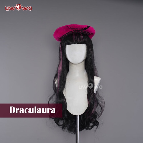 Uwowo Monster High Wig Draculaura Vampire Spiderweb Cape Beret Gothic Dress Wig Long Curly Hair - Only Wig