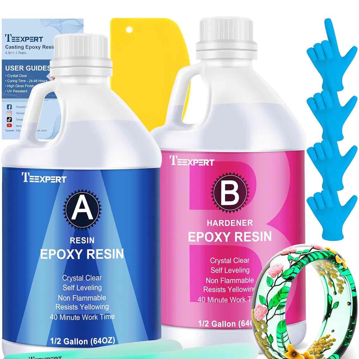 Epoxy Resin Crystal Clear Kit- 1 Gallon /128oz - Casting Resin for Jewellery DIY Art Coating Easy Cast Epoxy, with Sticks/Plastic Spreader/Pairs Gloves/Instructions : Amazon.com.au: Home