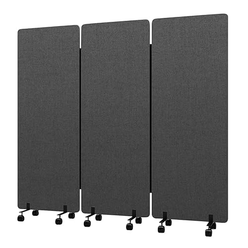 Soundproof Room Divider With Wheels, 66in Office Partitions for Sound Proofing & Reducing, 3 Panel Portable Temporary Wall for School, Acoustic Wall - 3 Panel - Dark Grey