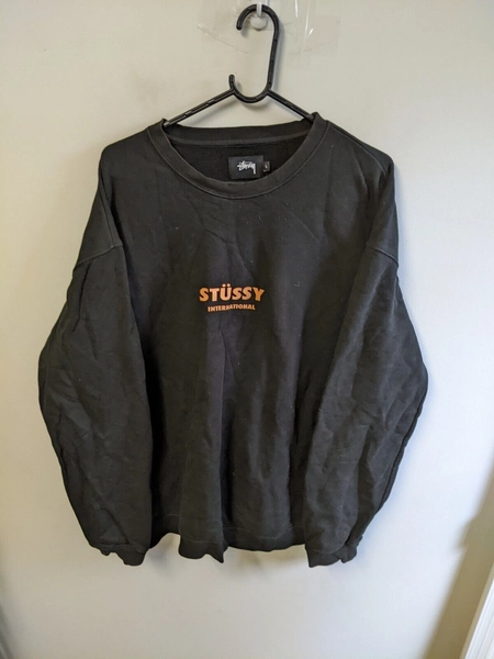 Stussy Jumper Mens Large Black Double Sided Script Logo Streetwear Adults