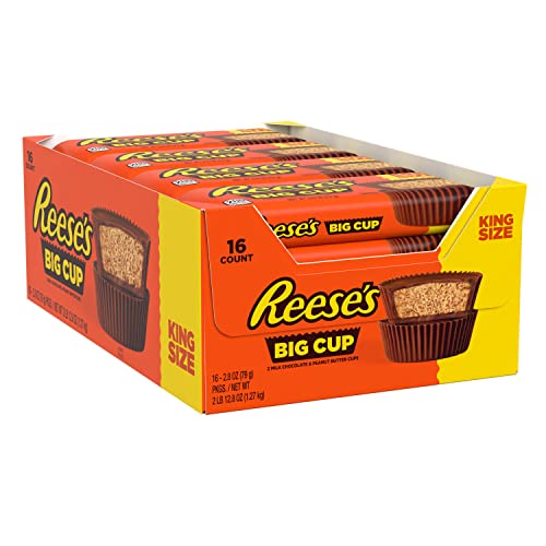 REESE'S Big Cup Milk Chocolate King Size Peanut Butter Cups, Candy Packs, 2.8 oz (16 Count) - Peanut Butter - 2.8 Ounce (Pack of 16)
