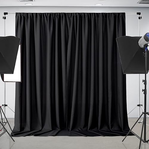Joydeco Black Backdrop Curtains for Parties, 10x7 Wrinkle Free Black Backdrop Drapes for Birthday Party Home Party, Curtains Backdrop 5ft x 7ft 2 Panels with Rod Pockets - 5ft x 7ft x 2 panels - Black