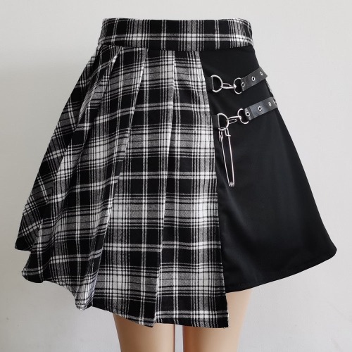 'Showcase' Grey and Black Pleated Skirt - Grey / XXXL