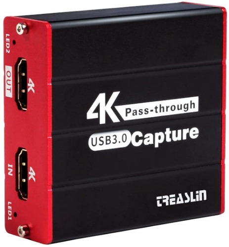 TreasLin HDMI Video Capture Card, 4K input and pass-through 1080P 60FPS HD Game Capture Device with 3.5mm audio input and output Work with DSLR Xbox PS4 Switch for OBS Twitch Game Live Streaming and Recording HSV320 - HSV320