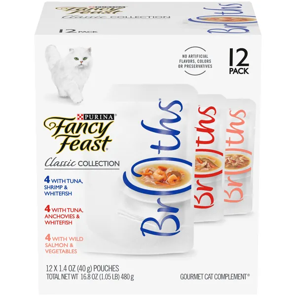 Purina Fancy Feast Limited Ingredient Wet Cat Food Complement Variety Pack, Broths Classic Collection - (12) 1.4 oz. Pouches - 