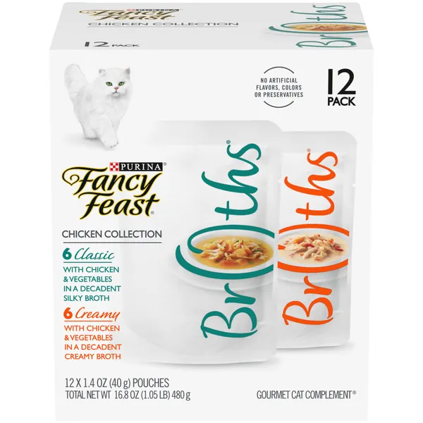 Purina Fancy Feast Limited Ingredient Wet Cat Food Complement Variety Pack, Broths Chicken Collection - (12) 1.4 oz. Pouches - 