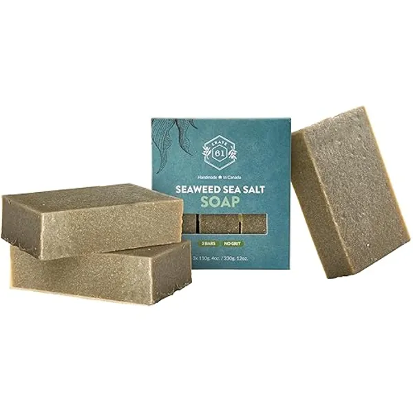 Crate 61 Organics, Handmade in Canada, Plant Based Cold Process Natural Bar Soap For Face & Body, With Premium Essential Oils, For Men And Women 3 Pack (Seaweed and Sea Salt) - Seaweed and Sea Salt
