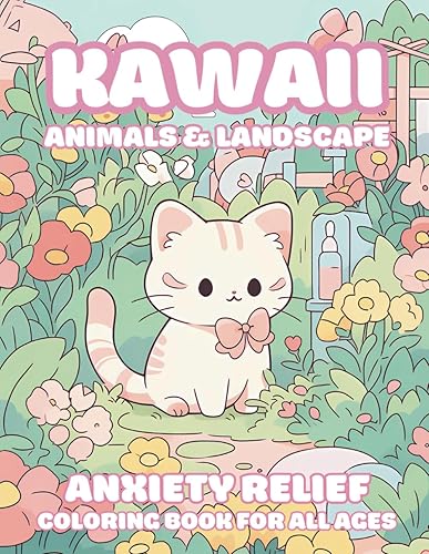 Kawaii Animals and Landscape - Anxiety Relief Coloring Book: Bold and Easy coloring pages with cute Animals, Flowers, Nature Scenery for Adults, Teens ... - Anxiety Relief for Adults, Teens and Kids)