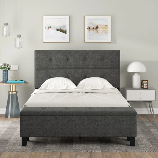 Upholstered Full Size Platform Bed with Storage Case Bed Frame