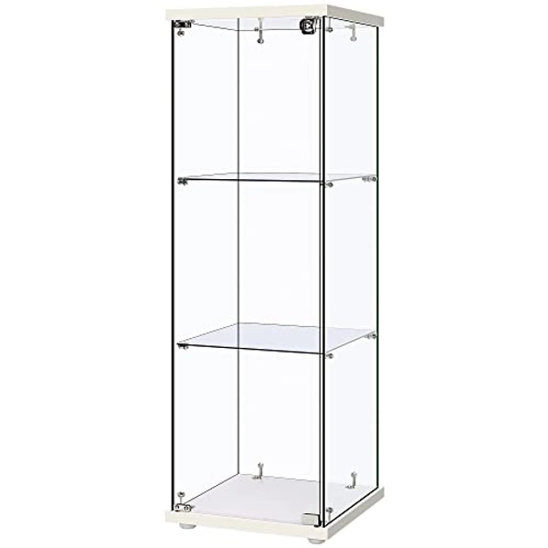 VIVOHOME 3 Layers 15.7''W x 15.7''D x 47.2''H Glass Display Cabinet Countertop Showcase with Lock, 5mm Tempered Glass 25mm MDF Base