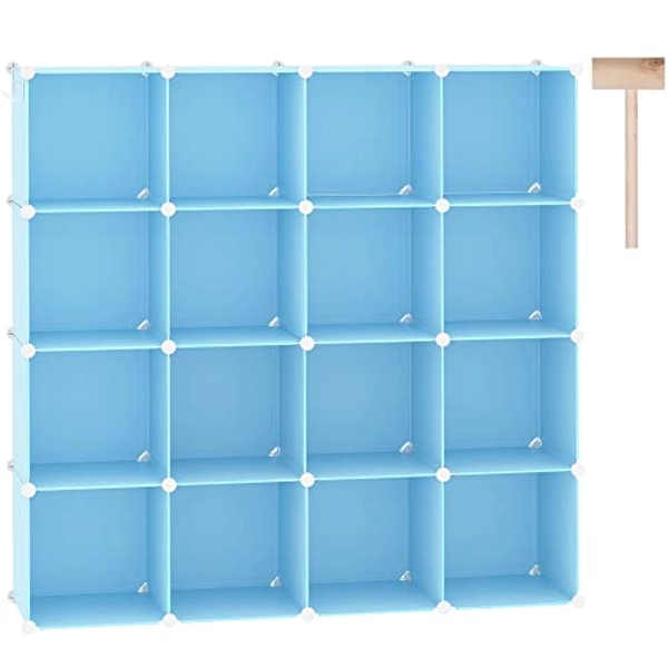 C&AHOME Cube Storage Organizer, 16-Cube Shelves Units, Closet Cabinet, DIY Plastic Modular Book Shelf, Ideal for Bedroom, Living Room, Office, 48.4" L x 12.4" W x 48.4" H Blue UPCS16L
