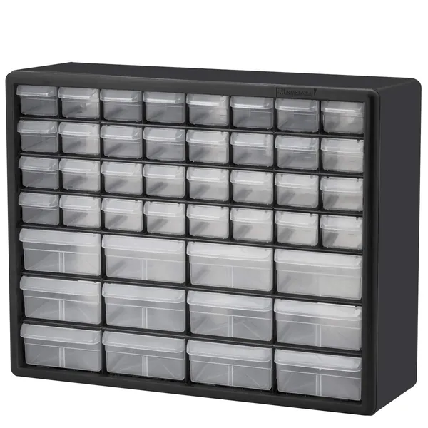Akro-Mils 10144, 44 Drawer Plastic Parts Storage Hardware and Craft Cabinet, 20-Inch W x 6.37-Inch D x 15.81-Inch H, Black - 44 Drawer Cabinet Black