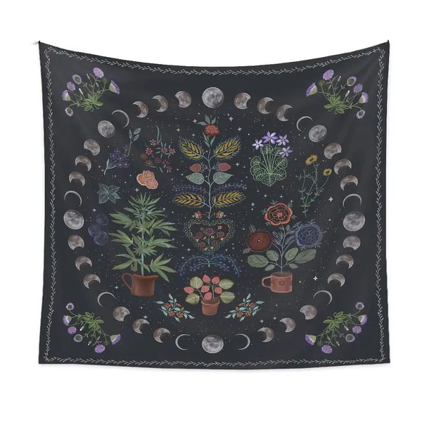 LAIMAILER Plant Tapestry, Nature Moon Phase Tapestry Wall Hanging, Bohemian Mandala Tapestry Aesthetic Bedroom Decor, Botanical Tapestries Suitable For Bedroom Home Dorm---50" X 60" - Plant moon phase 50" X 60"