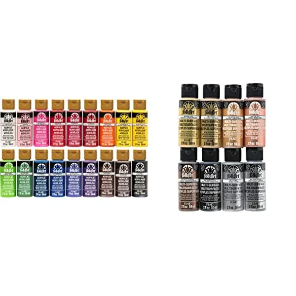 FolkArt Acrylic Paint Set (2-Ounce), PROMOFAI Colors I (18 Colors) & Metallic Acrylic Craft Paint Set Formulated to be Non-Toxic that is Perfect for Beginners and Artists, 8 Count, 2 oz, 16 Fl Oz