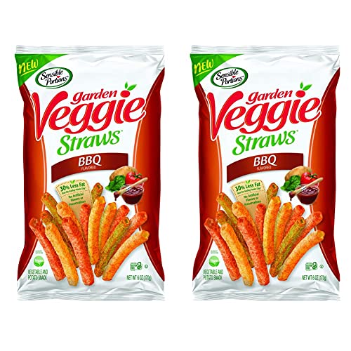 Sensible Portions Garden Veggie Straws, BBQ, 6 Oz (Pack of 2) - Barbecue - 6 Ounce (Pack of 2)