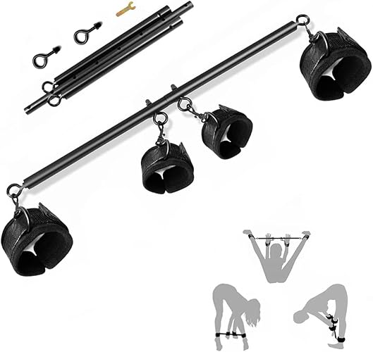 Spreader Bar Sex Toys BDSM Bondage Restraints with Handcuffs Ankle Cuffs for Couples Adults SM Games Adjustable 22-36 Inch - Black