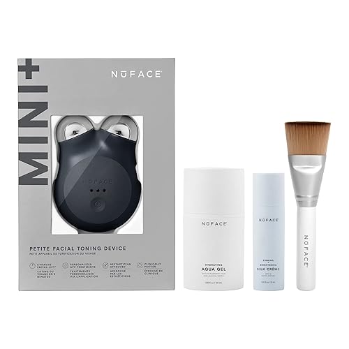 NuFACE MINI+ Microcurrent Facial Device Kit - FDA Cleared Face Sculpting & Skin Tightening Device to Contour, Lift & Tone + Microcurrent Gel Activator, Silk Crème & Applicator Brush - Midnight Black - Midnight Black
